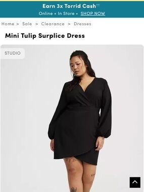 torrid Black Tulip Surplice Long Sleeve Mini Dress